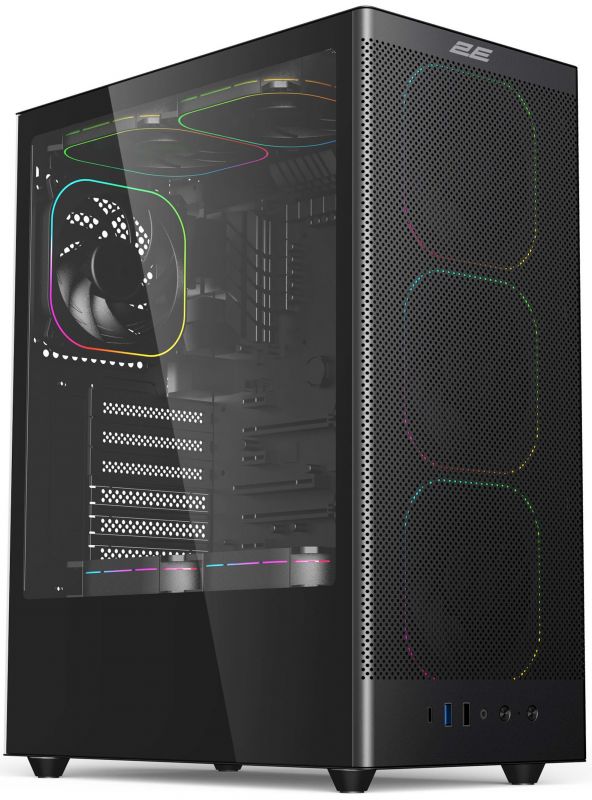 Корпус 2E GAMING  Iconic V8210B  без БЖ, 1xUSB3.0, 1х USB 2.0, 1xUSB Type-C, 4x120мм ARGB, VGA 325мм, LCS ready, контролер з пультом, TG Side Panel, ATX, чорний