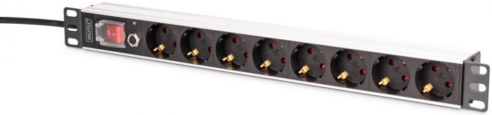 Пристрій розподілу електроживлення DIGITUS 1U, 8xSchuko, 16A, 250V, вимикач, запобіжник, вилка Schuko