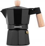 Гейзерна кавоварка Ardesto Midori, 120мл, 3 чашки, алюміній, бамбук