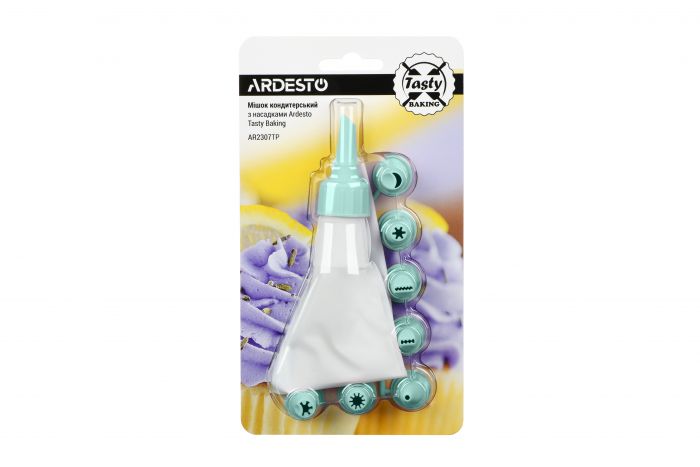 Мішок кондитерський з насадками ARDESTO Tasty baking, 26.8x13.4см, пластик, блакитний