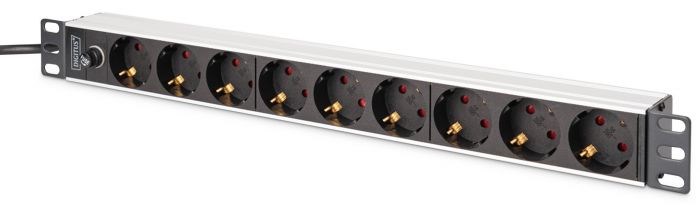 Пристрій розподілу електроживлення DIGITUS 1U, 8xSchuko, 10A, 250V, запобіжник, вилка C14