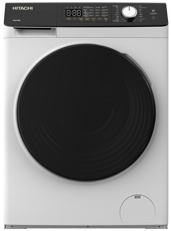 Пральна машина Hitachi фронтальна, 8кг, 1400, B, 60см, дисплей, пара, інвертор, люк чорний, білий