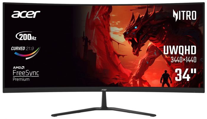 Монітор Acer 34" ED340CURX0bmiipx 2xHDMI, DP, MM, VA, 3440x1440, 21:9, 200Hz, 1ms, CURVED