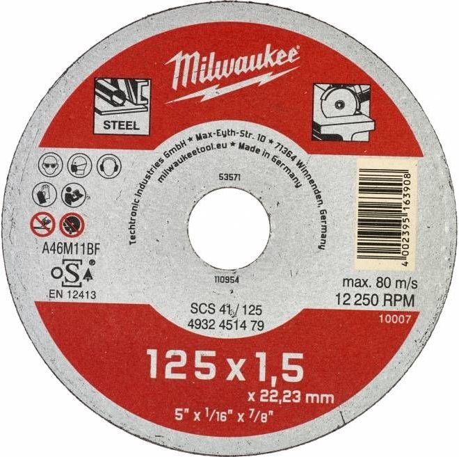 Диск відрізний Milwaukee по металу, 125х1.5х22.2мм