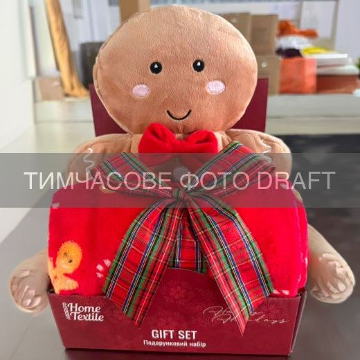 Набір ARDESTO Christmas Gingerbread 2 предмети: плед 90х75см, декор. іграшка 24см, 100% поліестер, коричневий