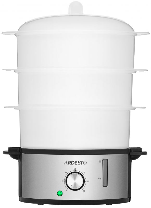 Пароварка ARDESTO 800Вт, чаша-3.4/3.4/3.4л, резервуар для води -1л, механічне керування, 3 яруси, метал/пластик, чорний