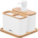Набір для ванної кімнати Ardesto Minimalism, 3 предмети, поліпропілен, бамбук, білий