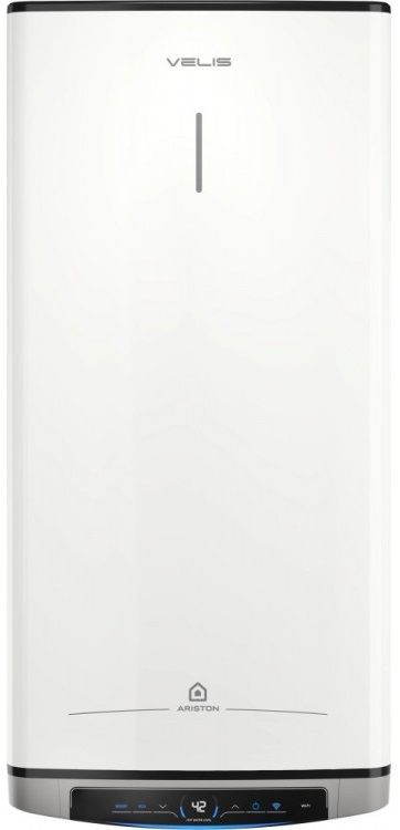 Водонагрівач електричний Ariston VELIS DUNE WIFI 80 EU плаский, слім, 80л, 2*1,5 кВт, емал. нагр. ел, ун. монтаж, ел. кер-ня, B, Італія, білий