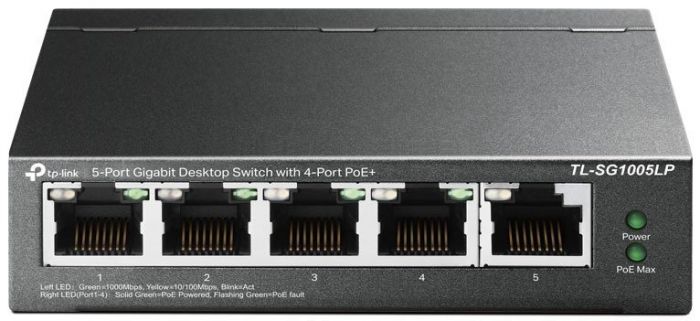 Комутатор TP-LINK TL-SG1005LP 5xGE (4xPoE), 40Вт, Некерований