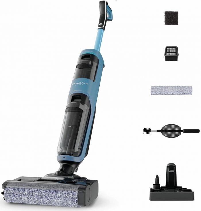 Пилосос Rowenta безпровідний миючий X-Clean 2, 120Вт, конт пил -0.44л, конт для води-0.73л, автон. робота до 35хв, вага-5кг, НЕРА, чорно-блакитний