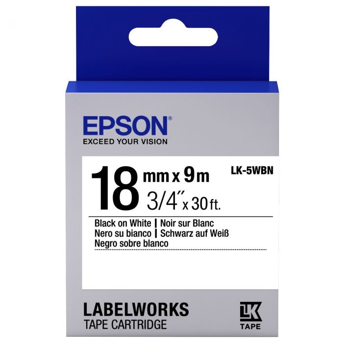 Картридж зі стрічкою Epson LK5WBN принтерів LW-400/LW-400VP/LW-600P/LW-700/LW-Z710/LW-900P/LW-1000P/LW-Z5000BE Std Blk/Wht 18mm/9m