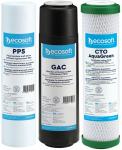 Комплект картриджів Ecosoft 1-2-3 для осмосу з функією економії води (поліпропілен+GAC+AquaGreen)