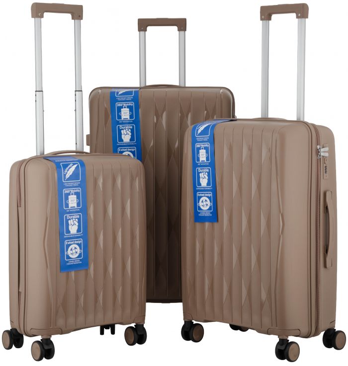 Набір валіз 2E, M7979, поліпропілен, (L+M+S), блискавка anti theft, 4 колеса, кодовий замок, хакі