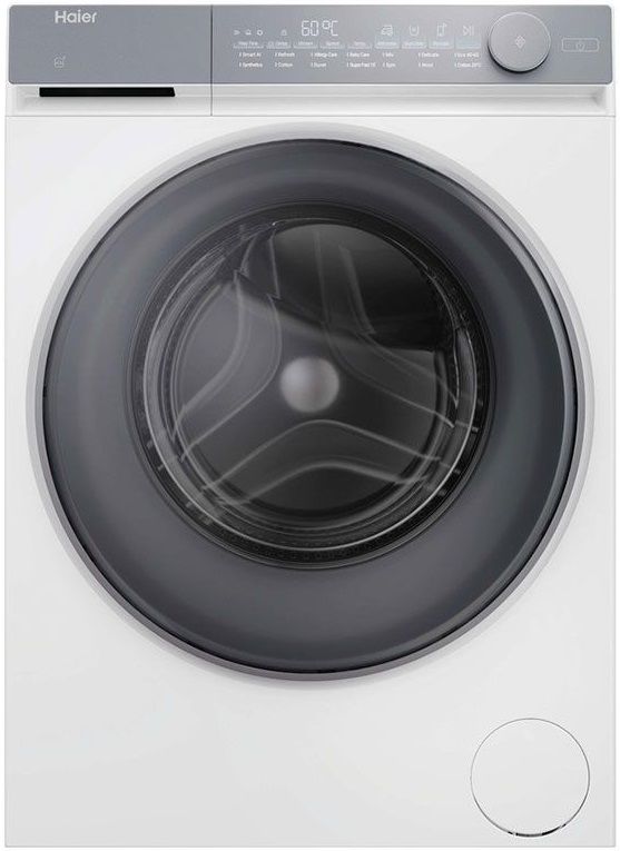 Пральна машина Haier фронтальна, 9кг, 1400, B, 45.2см, дисплей, пара, інвертор, люк сірий, прямий привід, білий