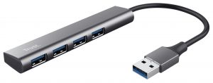 Хаб Trust Halyx USB-A > 4xUSB-А 3.2, Алюміній, 0.1м, Сірий