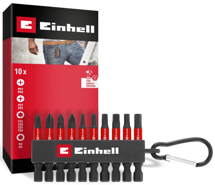 Біти Einhell 50мм бітотримач з карабіном, PH, PZ, T, H набір 10шт