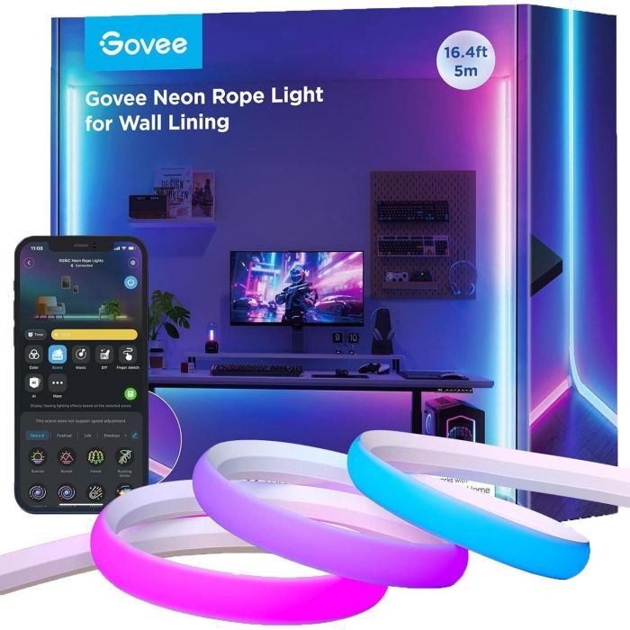 Стрічка світлодіодна розумна Govee H6641 Neon Rope Light for Wall Lining, 5м, RGBIC, WI-FI/Bluetooth, білий