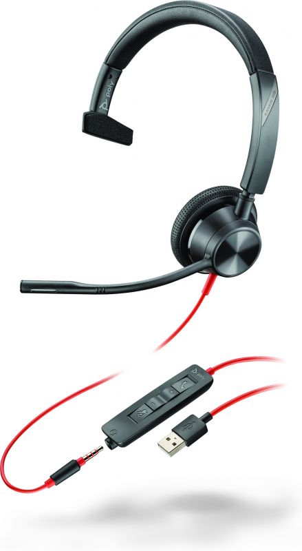 Гарнітура комп'ютерна моно On-ear Poly Blackwire 3315, USB-A, всеспрямований, чорний
