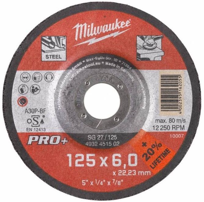 Диск зачисний Milwaukee по металу PRO+, 125х6х22.23мм