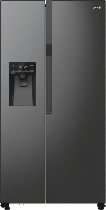 Холодильник SBS Gorenje, 179х70х92см, 2 двері, 376(190)л, А++, NF+, Інв., Зона св-ті, диспенсер, генератор льоду, Зовн. Диспл, чорний