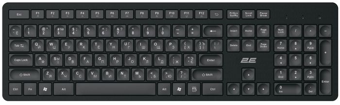 Клавіатура мембранна 2E KS260 106key, WL, EN/UK/RU, чорний