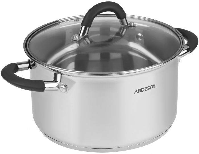 Каструля зі скляною кришкою ARDESTO Gemini Salerno, 4.4л, нержавіюча сталь, силікон