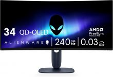 Монітор DELL 34" AW3425DW 2xHDMI, DP, USB, QD-OLED, 3440x1440, 21:9, 240Hz, 0.03ms, DCI-P3 99.3%, CURVED, G-SYNC, FreeSync, AdaptiveSync, HAS, HDR TrueBlack 400