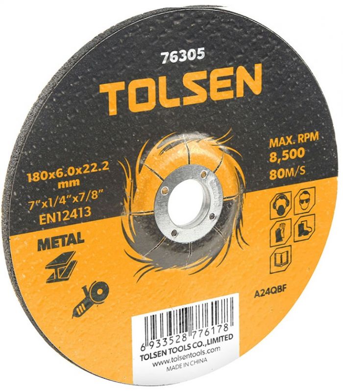 Диск шліфувальний Tolsen по металу 180х6.0х22.2мм