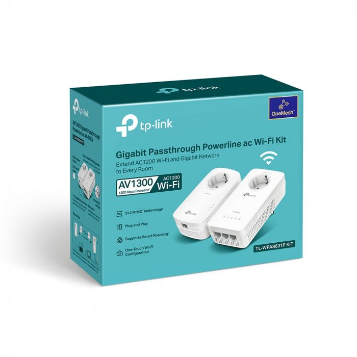 Адаптер Powerline TP-LINK TL-WPA8631PKIT (TL-WPA8631P +  TL-PA8010P) AC1200 AV1300 3xGE MESH plug